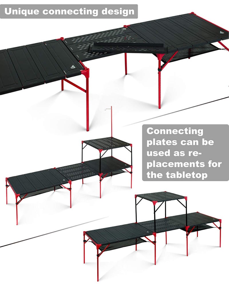 iClimb Extendable Folding Table Large Tabletop Area Ultralight Compact with Hollow Out Tabletop and Carry Bag for Camping Backpacking Beach Concert BBQ Party, Three Size (Black - L) - Image 3